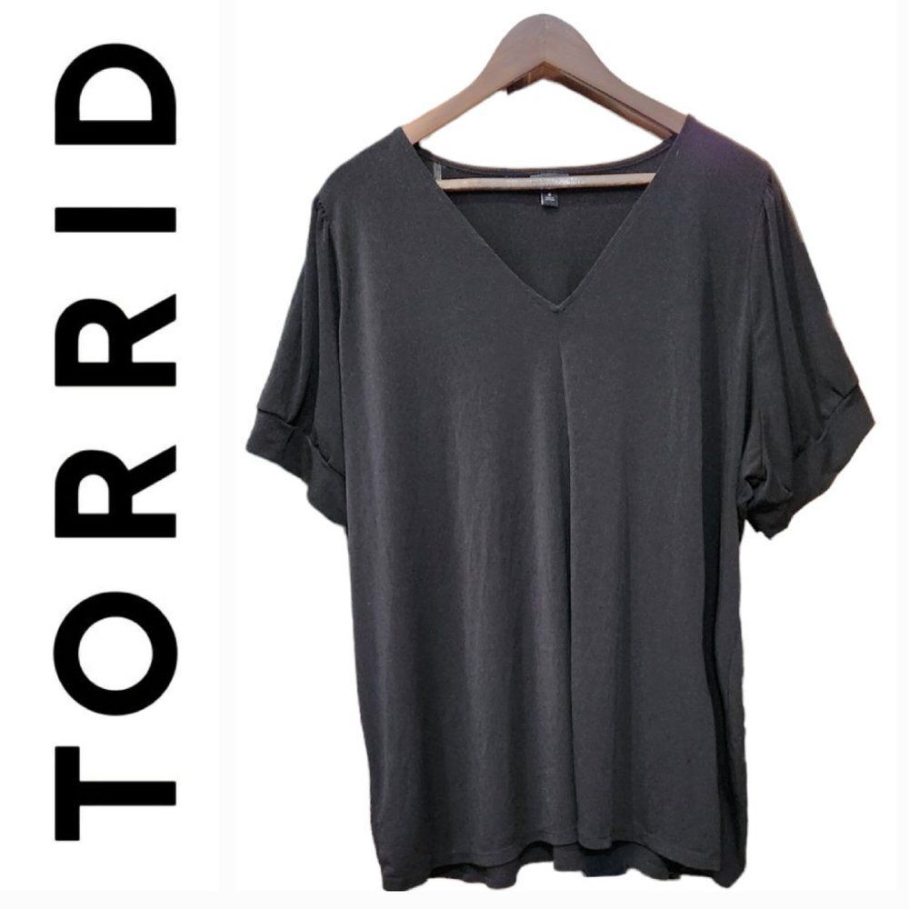 Torrid V Neck Short Sleeve Black Wrinkle-free Top Shirt Size 4X